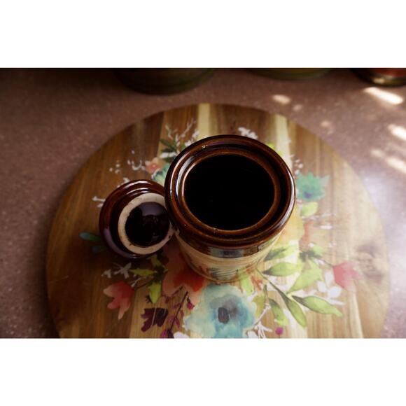 Vintage McCoy-Style Stoneware Canister with Lid- Wheat& Wildflower Pattern - Picture 4 of 5